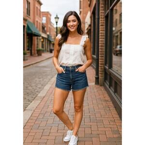 Levi's Women's 31 Dark Wash 501 Original High Rise Jean Shorts Raw Hem K32-13